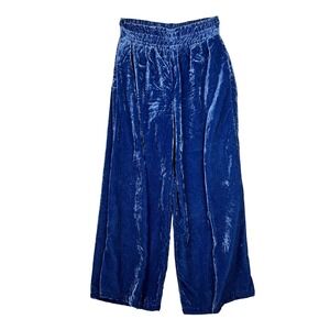Anthropologie Somerset Jacquard  Blue Velvet Wide Leg Pants, Elastic Waist XXS